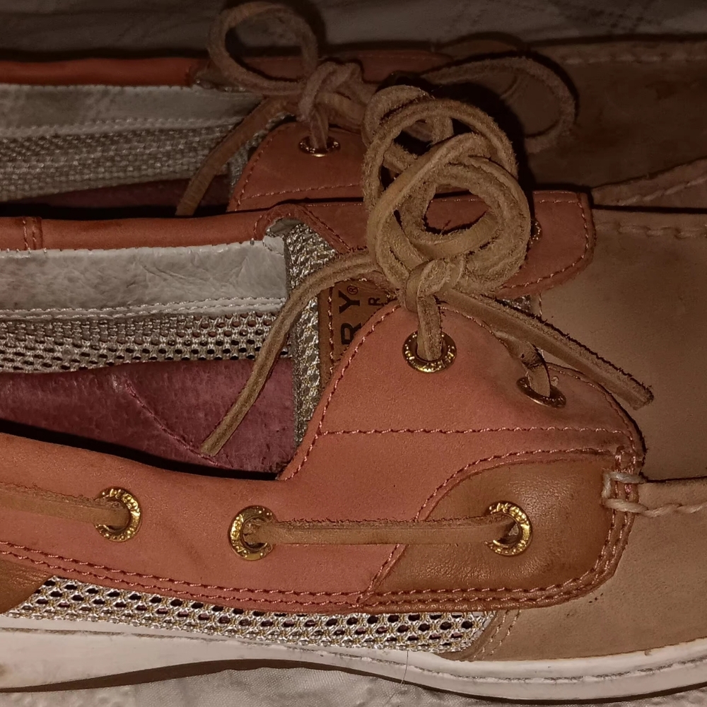 Sperry Top Sider Boat shoes ,size 10,pink& tan!